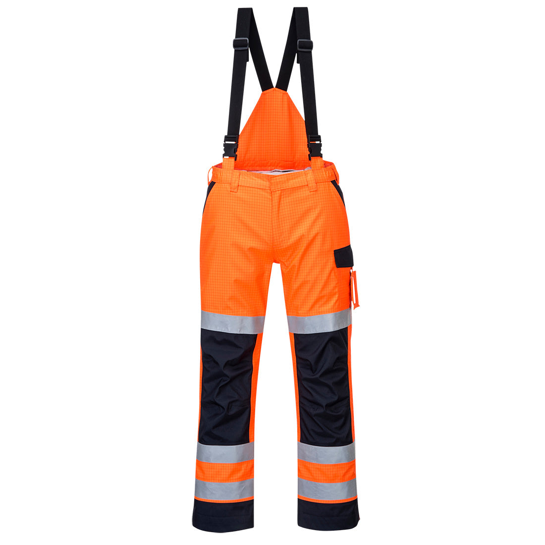 Portwest Modaflame Rain+ Hi-Vis Multi-Norm Contrast FR Trousers in Orange/Navy, main product image