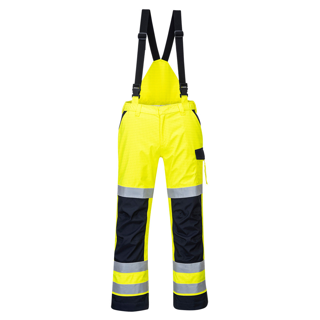 Portwest Modaflame Rain+ Hi-Vis Multi-Norm Contrast FR Trousers in Yellow/Navy, image 2