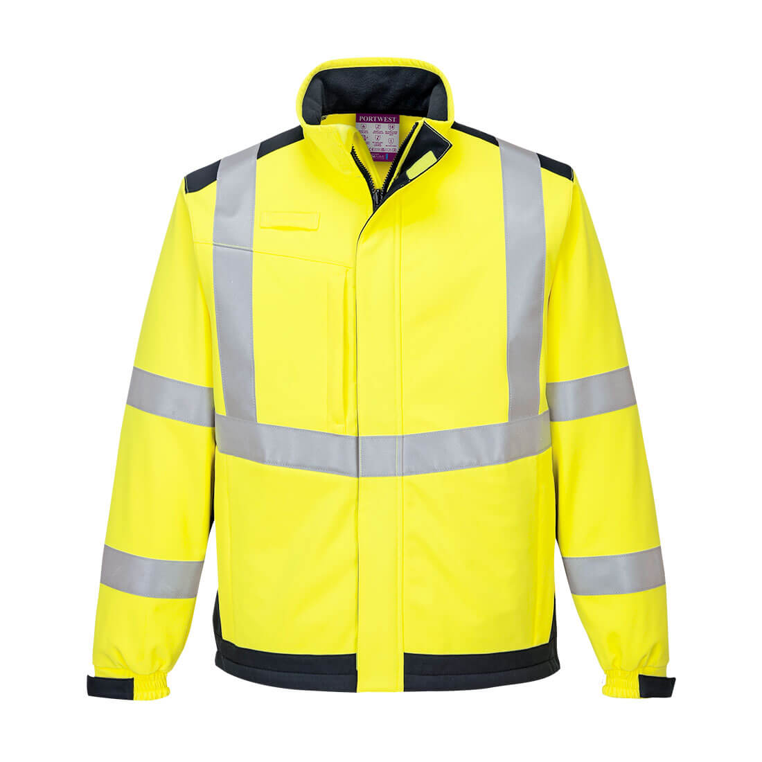 Portwest Modaflame Softshell Hi-Vis Multi-Norm FR Jacket in Yellow/Navy, image 2