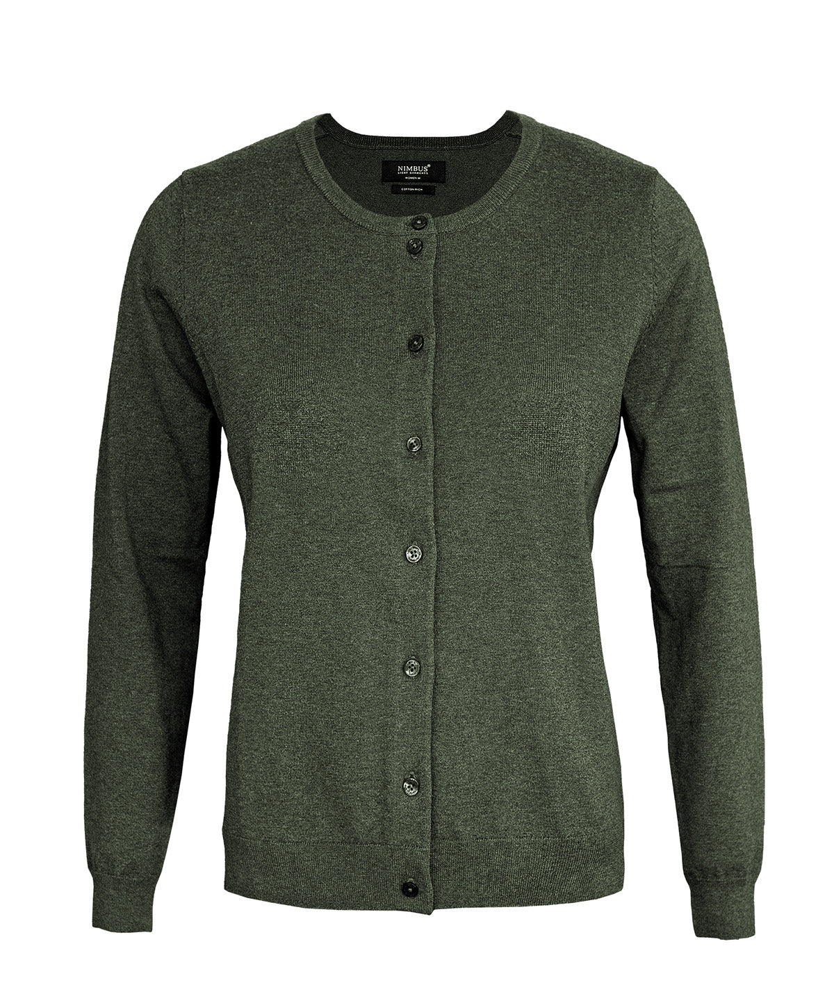 Nimbus Women’s Brighton cardigan in Olive Melange, front view