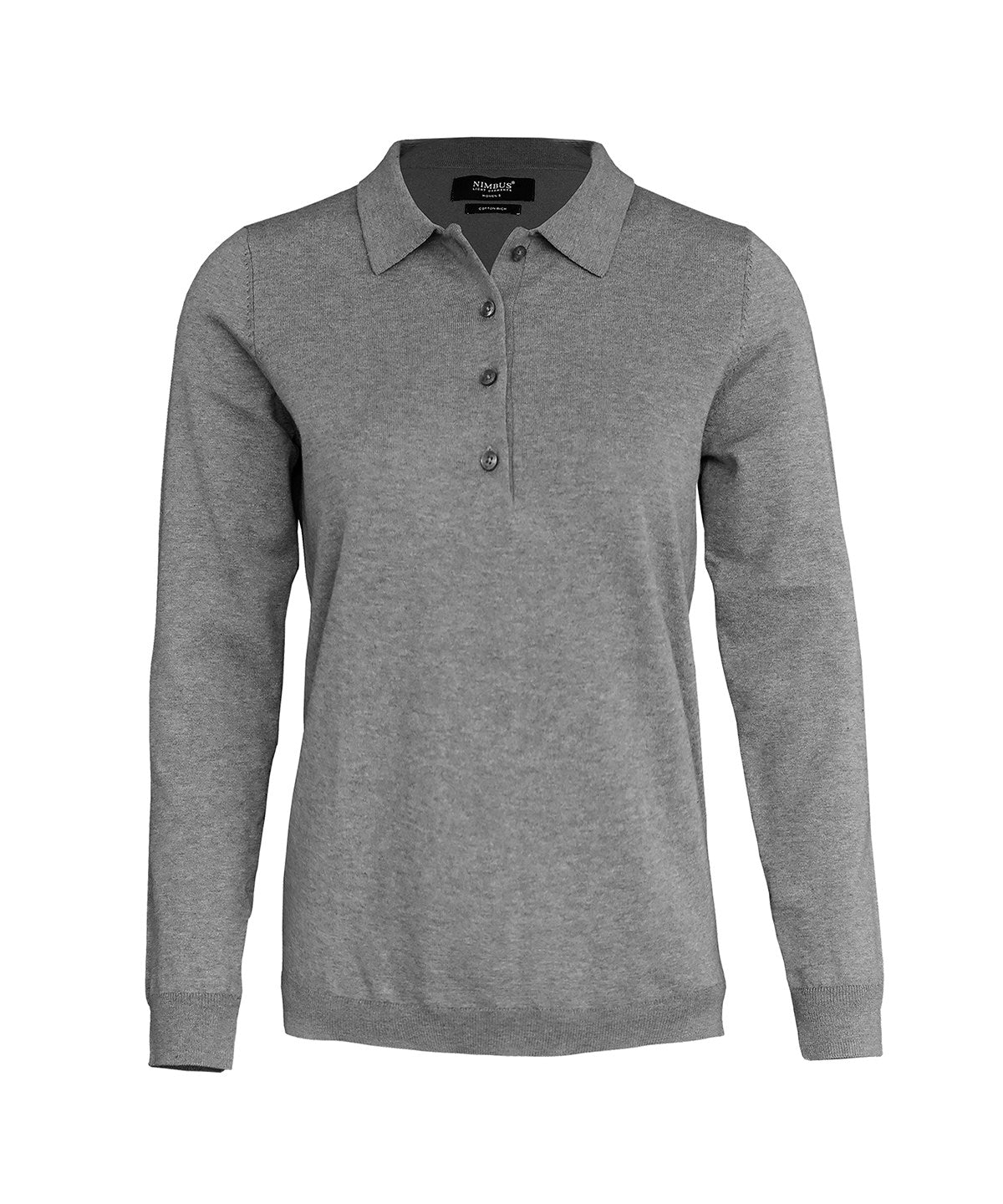 Nimbus Women’s Brighton long sleeve polo – elegant knitted polo in Grey Melange, front view