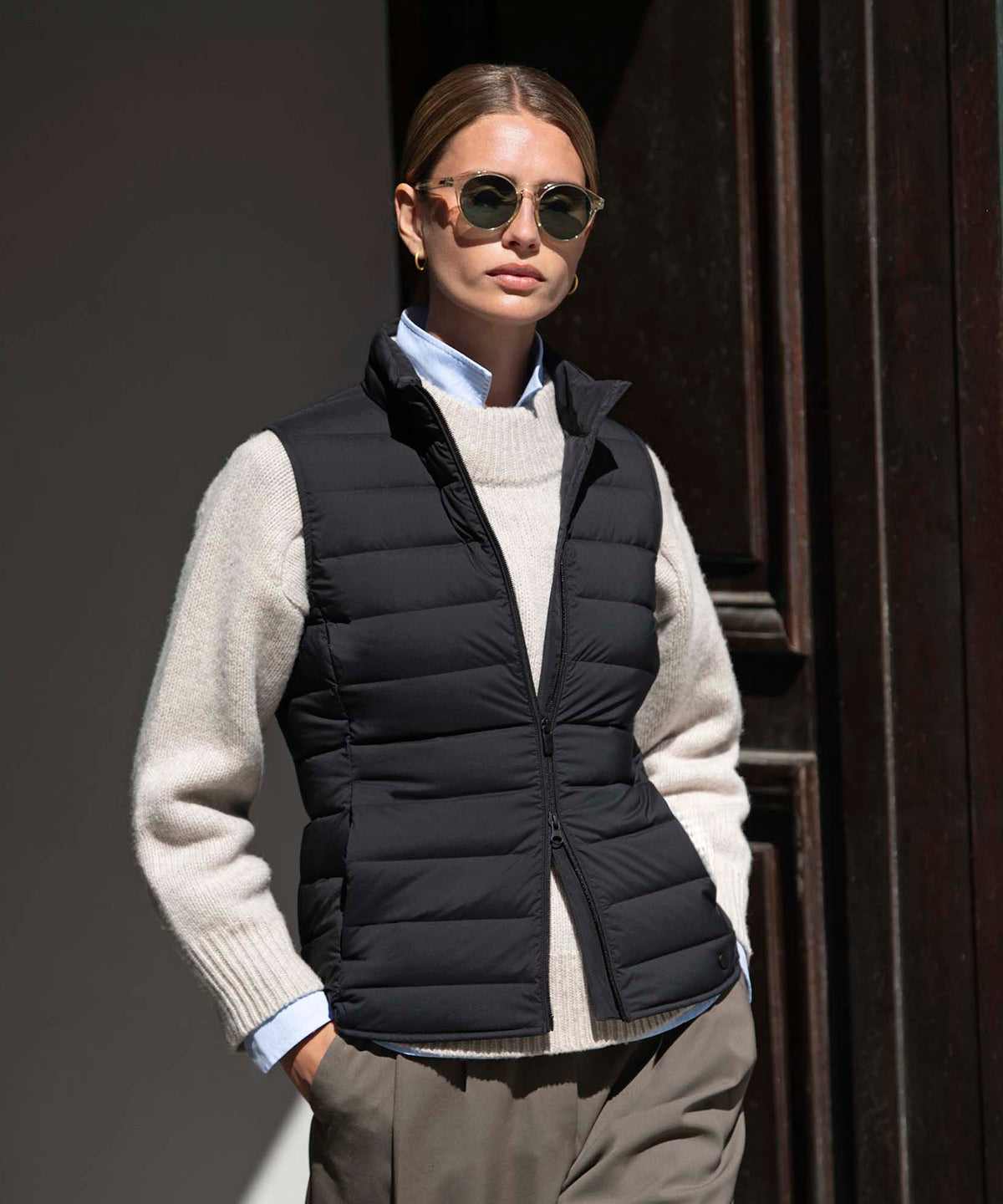 Nimbus Women’s Avalon vest – sophisticated lightweight down vest, lifestyle photo