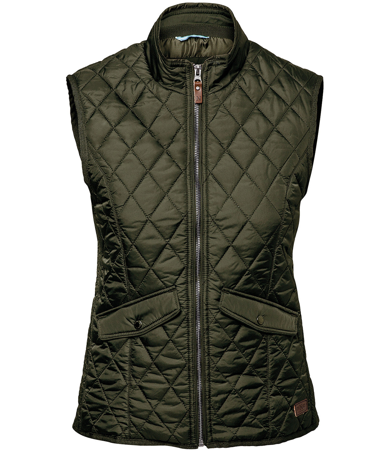 Nimbus Women’s Camden – diamond quilted gilet in Olive, front view
