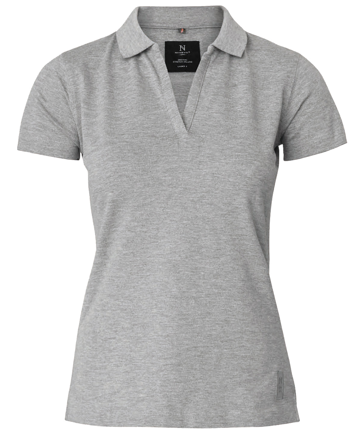 Nimbus Women’s Harvard v-neck – stretch deluxe polo in Grey Melange, front view