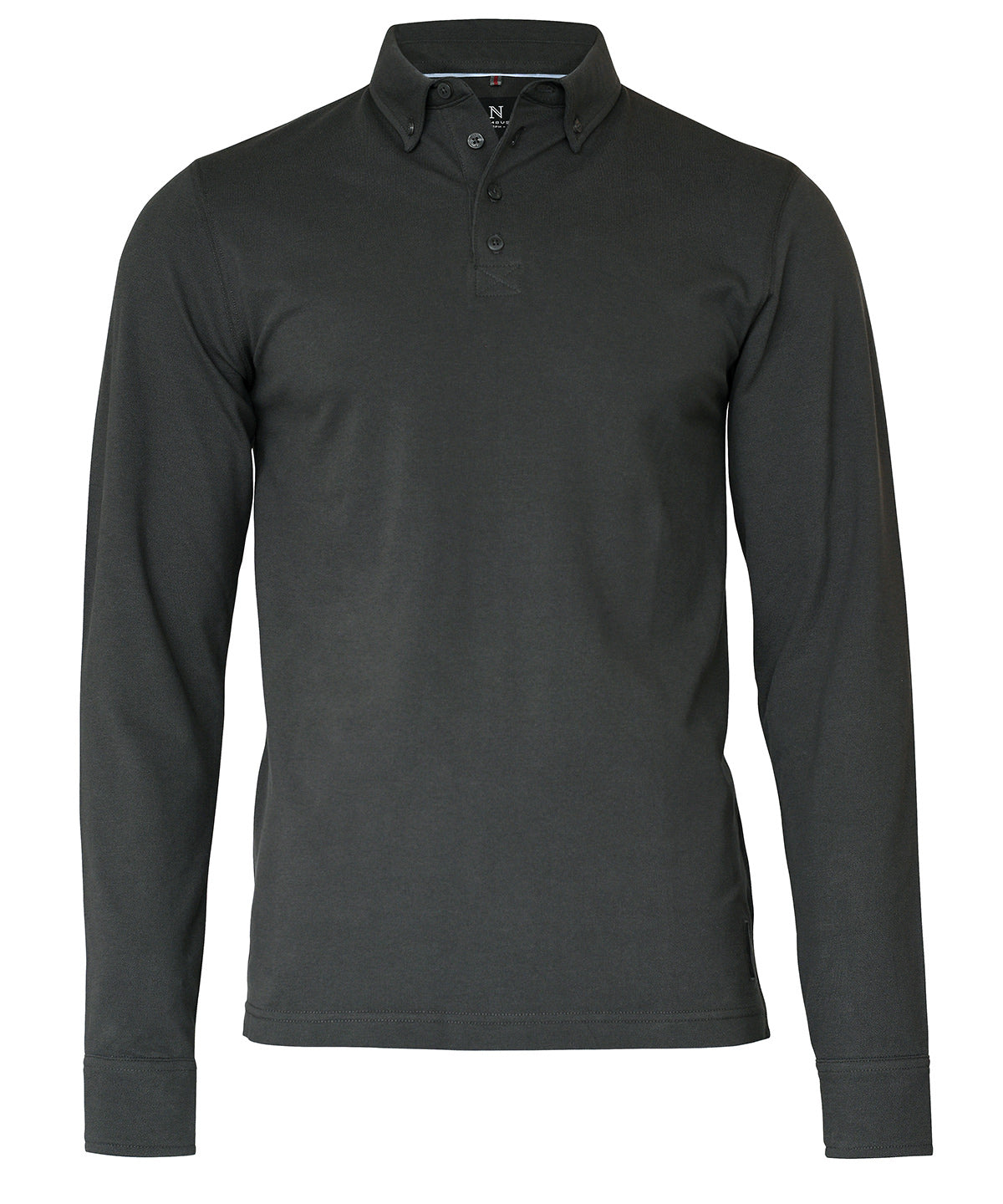Nimbus Carlington – deluxe long sleeve polo in Charcoal, front view