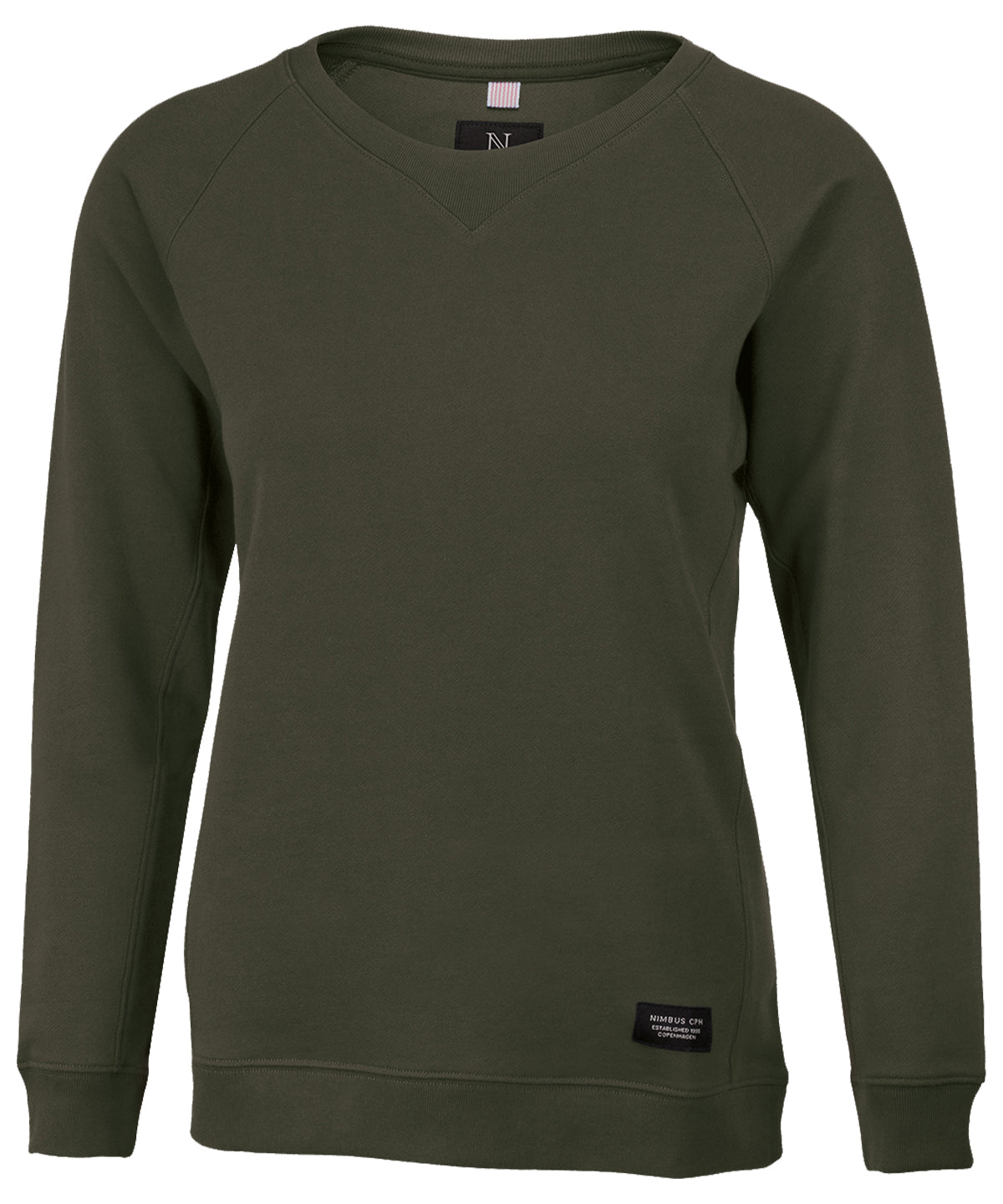 Nimbus Women’s Newport – luxury lightweight crewneck in Olive, front view
