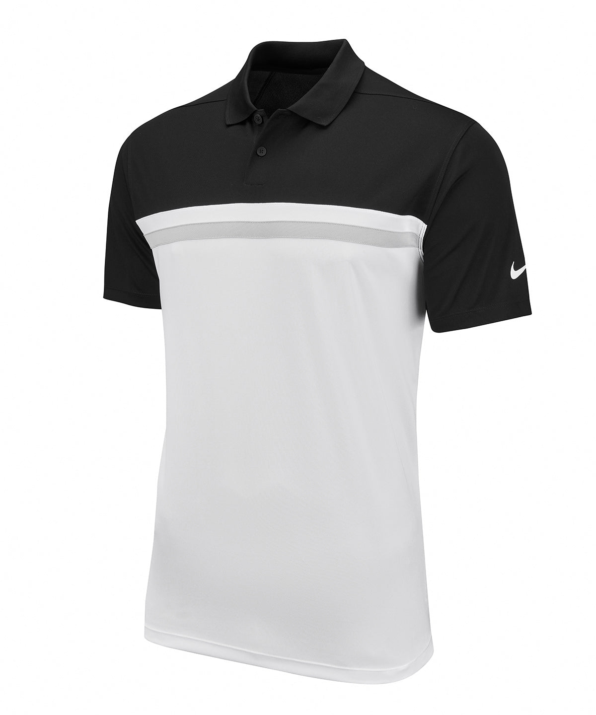 Nike Victory colour block polo in Black / White / Light Smoke Grey / White, front view