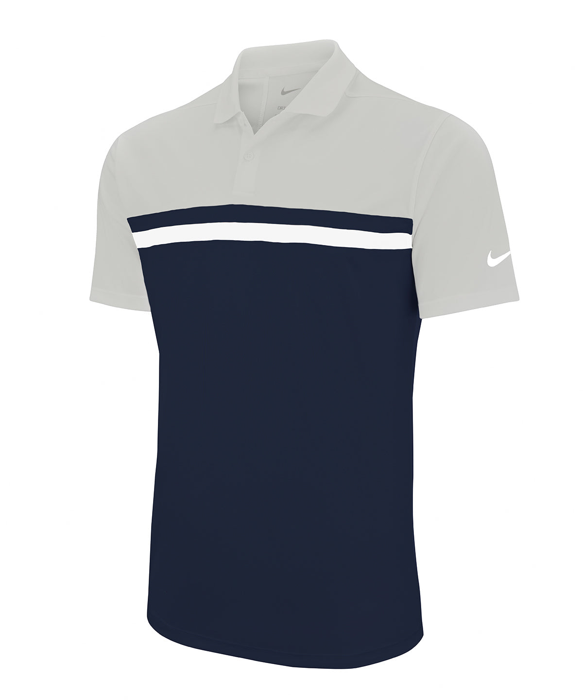 Nike Victory colour block polo in Light Smoke Grey / Obsidian / White / White, front view