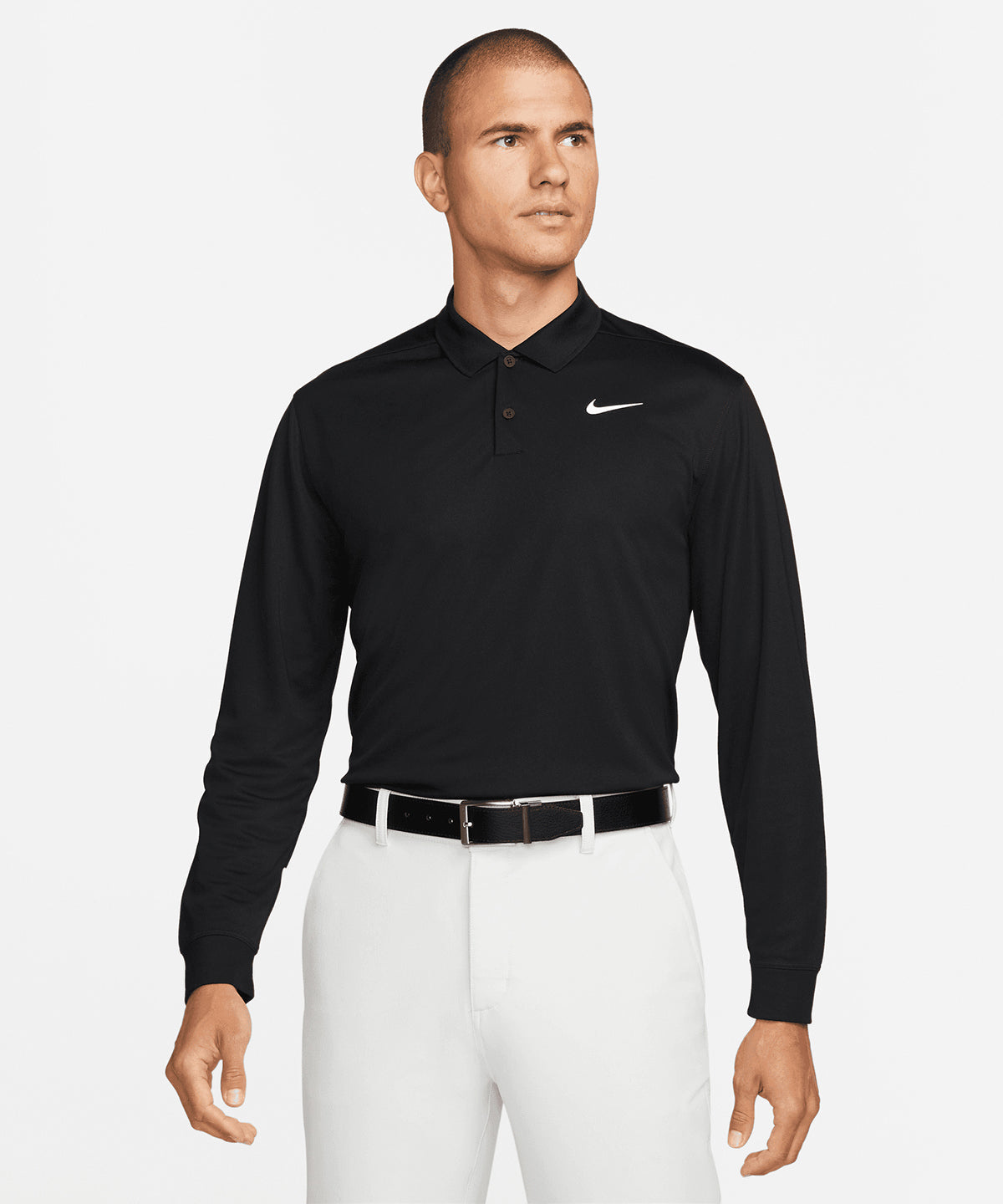 Nike Dri-FIT Victory solid long sleeve polo in Black/White, lifestyle photo