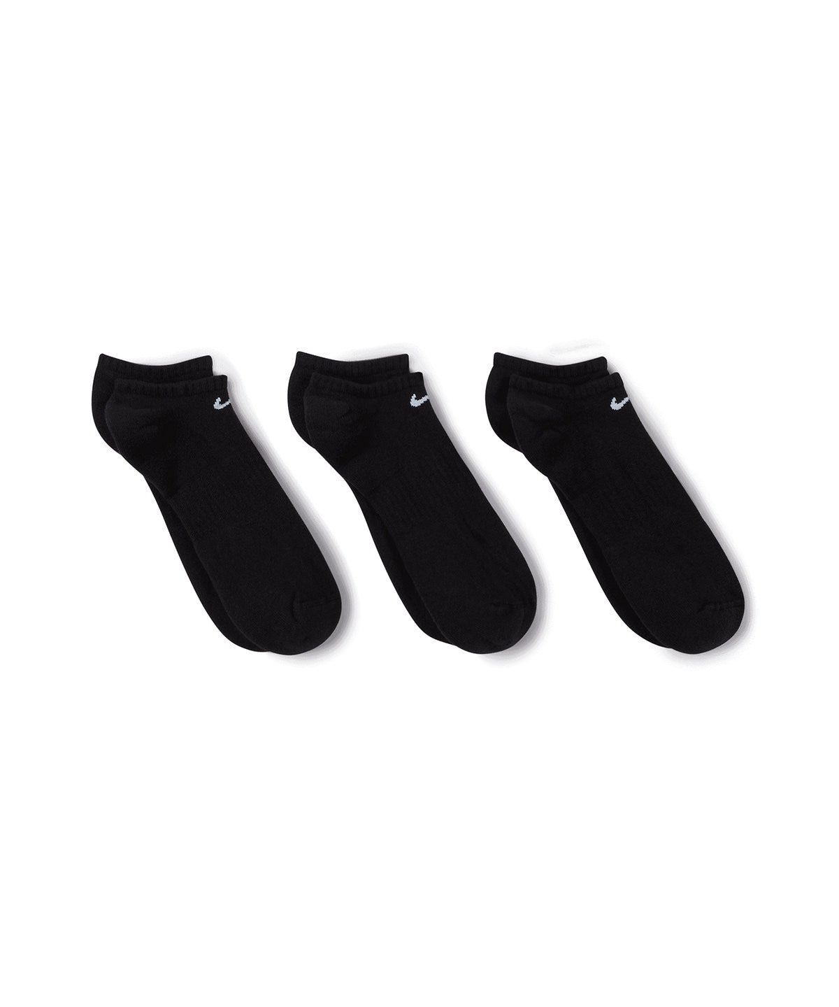 Nike Everyday cushioned no show socks (3 pairs) in Black, front view
