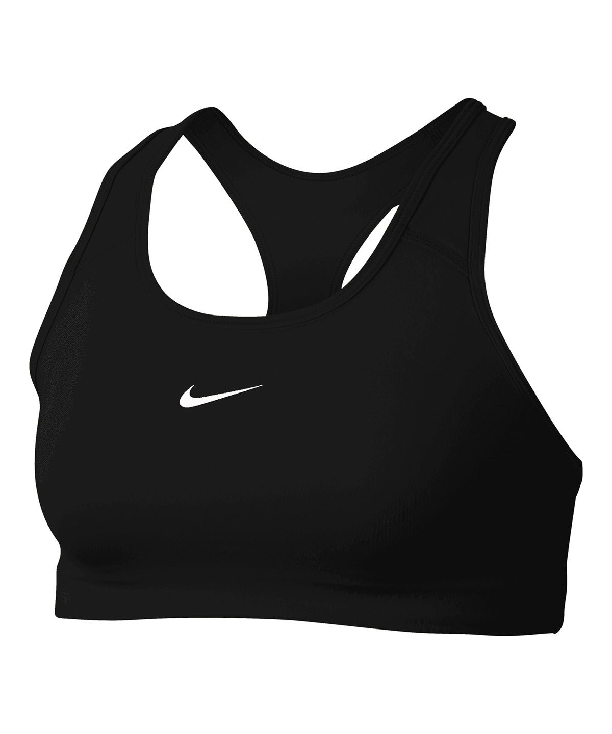 Nike Women’s Dri-FIT Swoosh one-piece bra in Black/White, front view