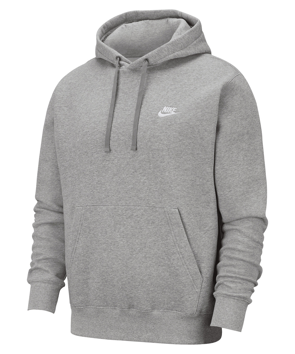Nike Club hoodie in Dark Grey Heather/Matte Silver/White, front view