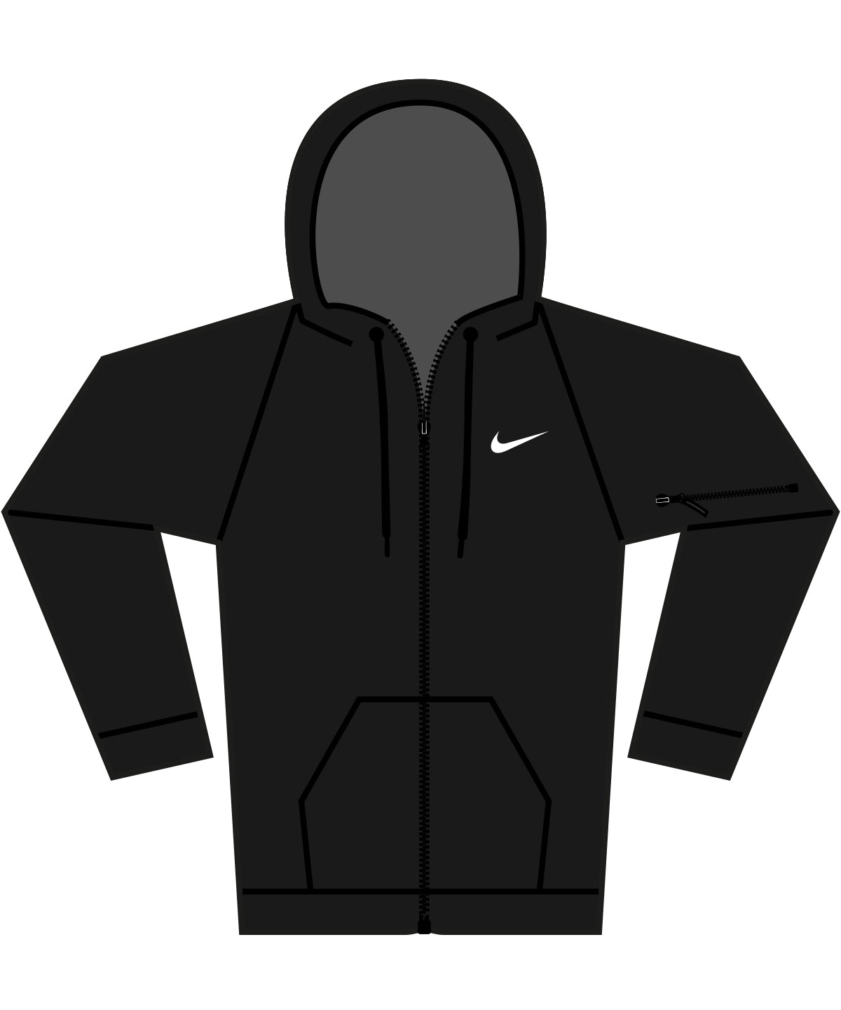 Nike Men’s full-zip fitness hoodie in Black/ Black/ White, front view