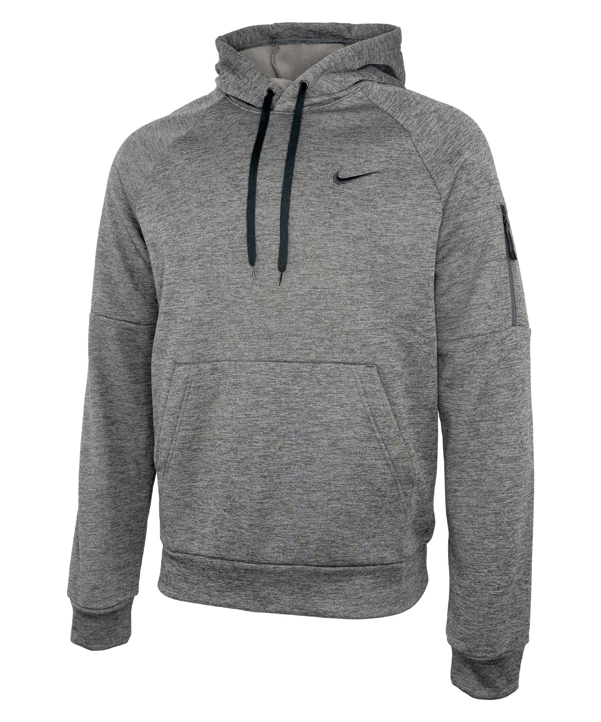 Nike Men’s pullover fitness hoodie in Dark Grey Heather/Particle Grey/ Black, front view