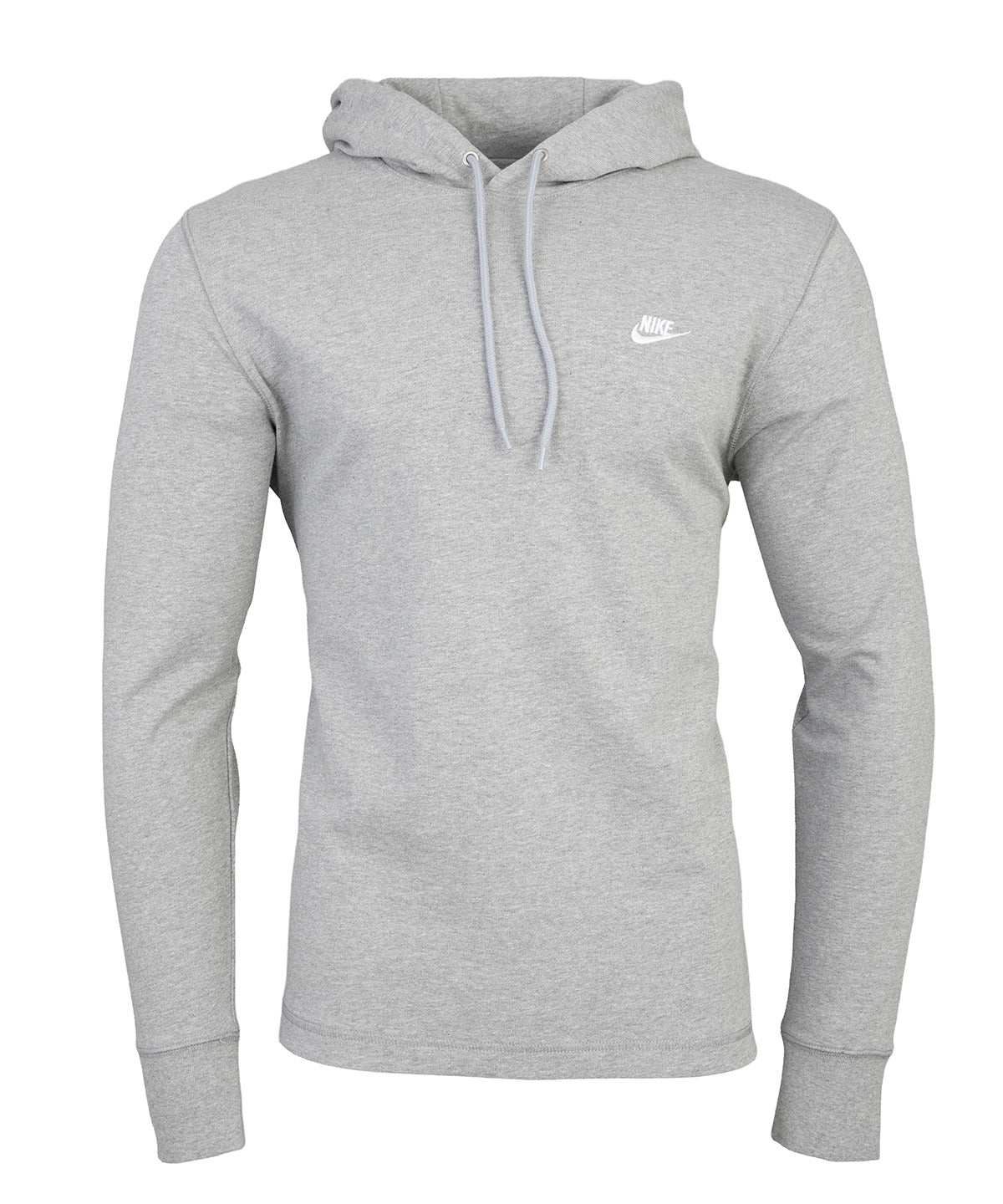 Nike Club knit hoodie in Dark Grey Heather/Light Smoke Grey/White, front view