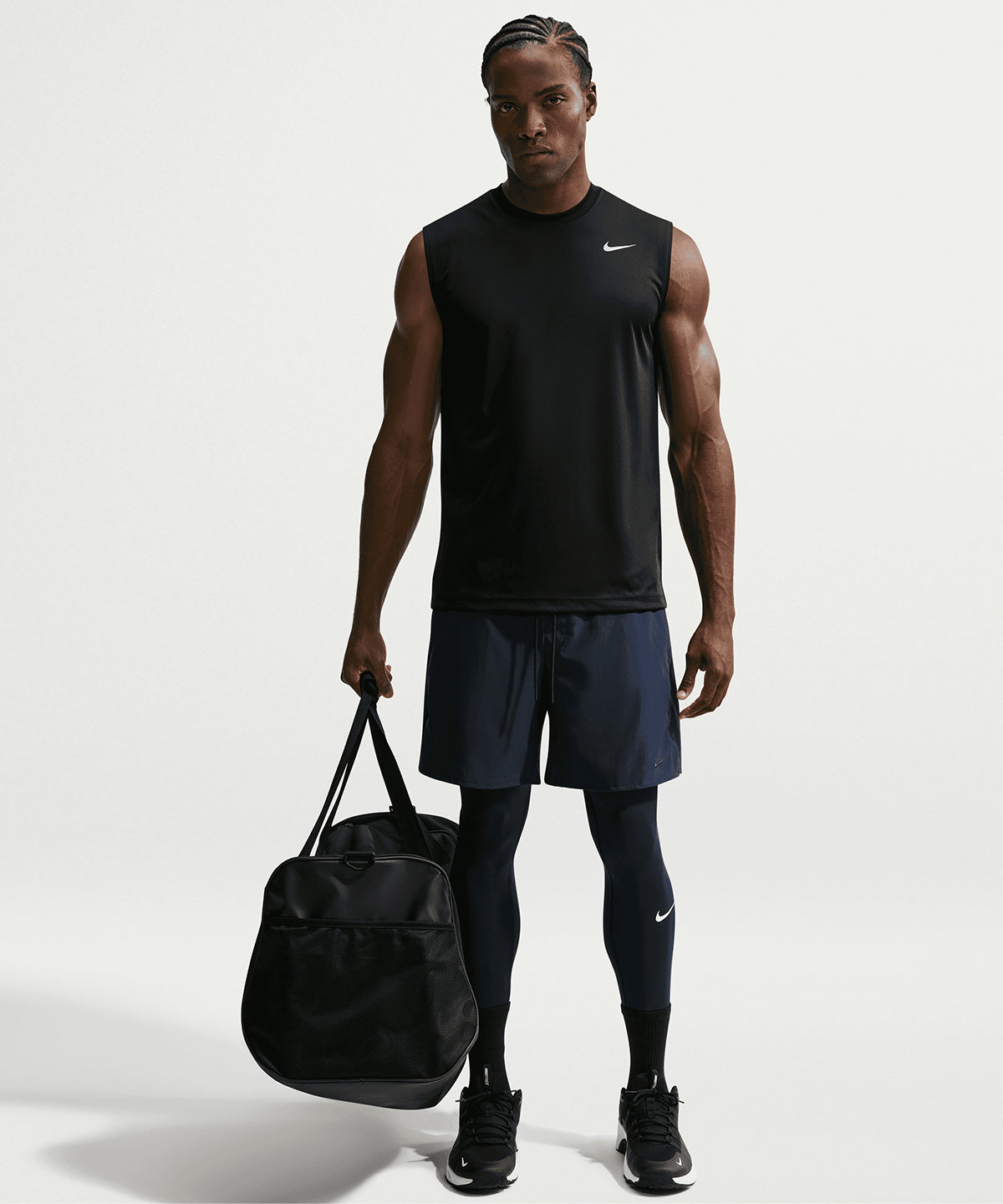 Nike Brasilia large duffle bag in Black/Black/White, lifestyle photo