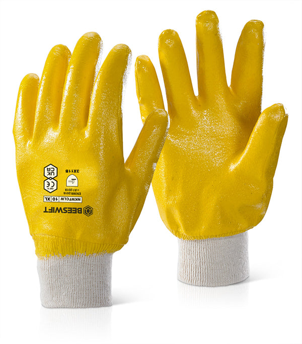 Click Beeswift Nitrile Knitted Wrist Fully Coated Light Weight Gloves, main product image