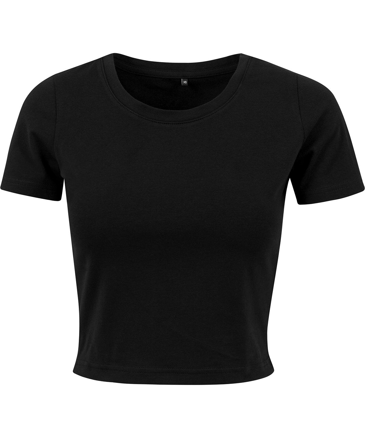 New Morning Studios Women’s cropped tee in Black, front view