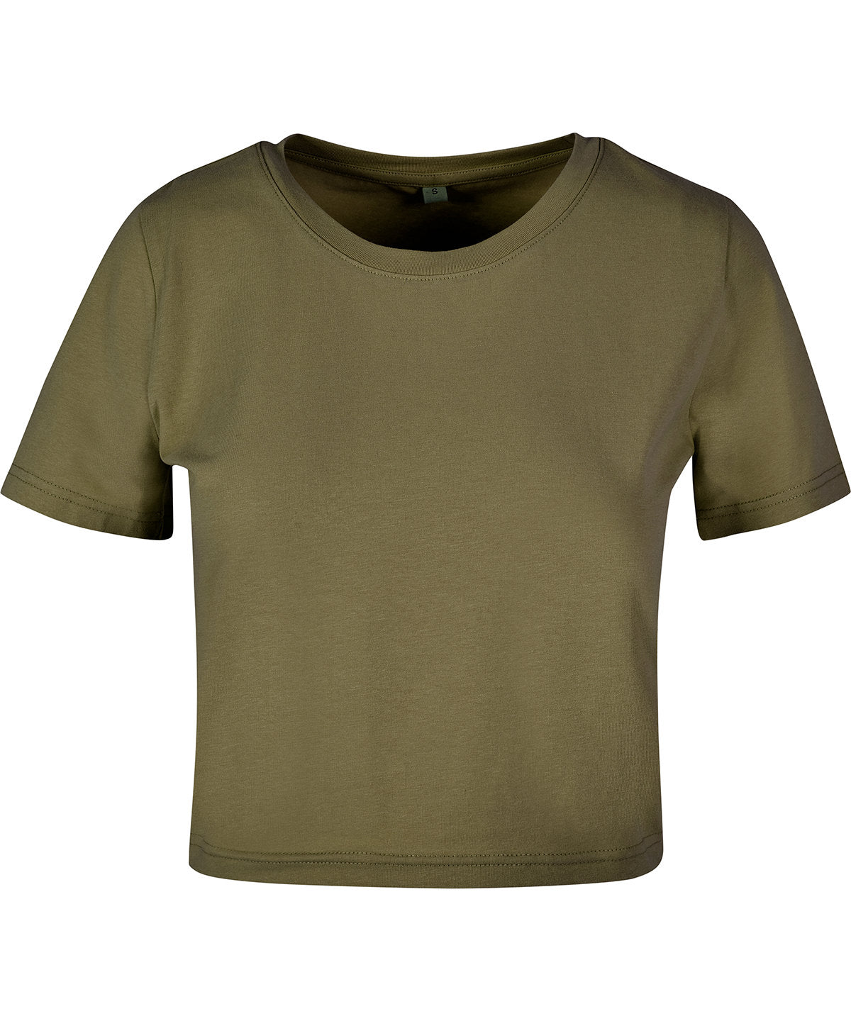 New Morning Studios Women’s cropped tee in Olive, front view
