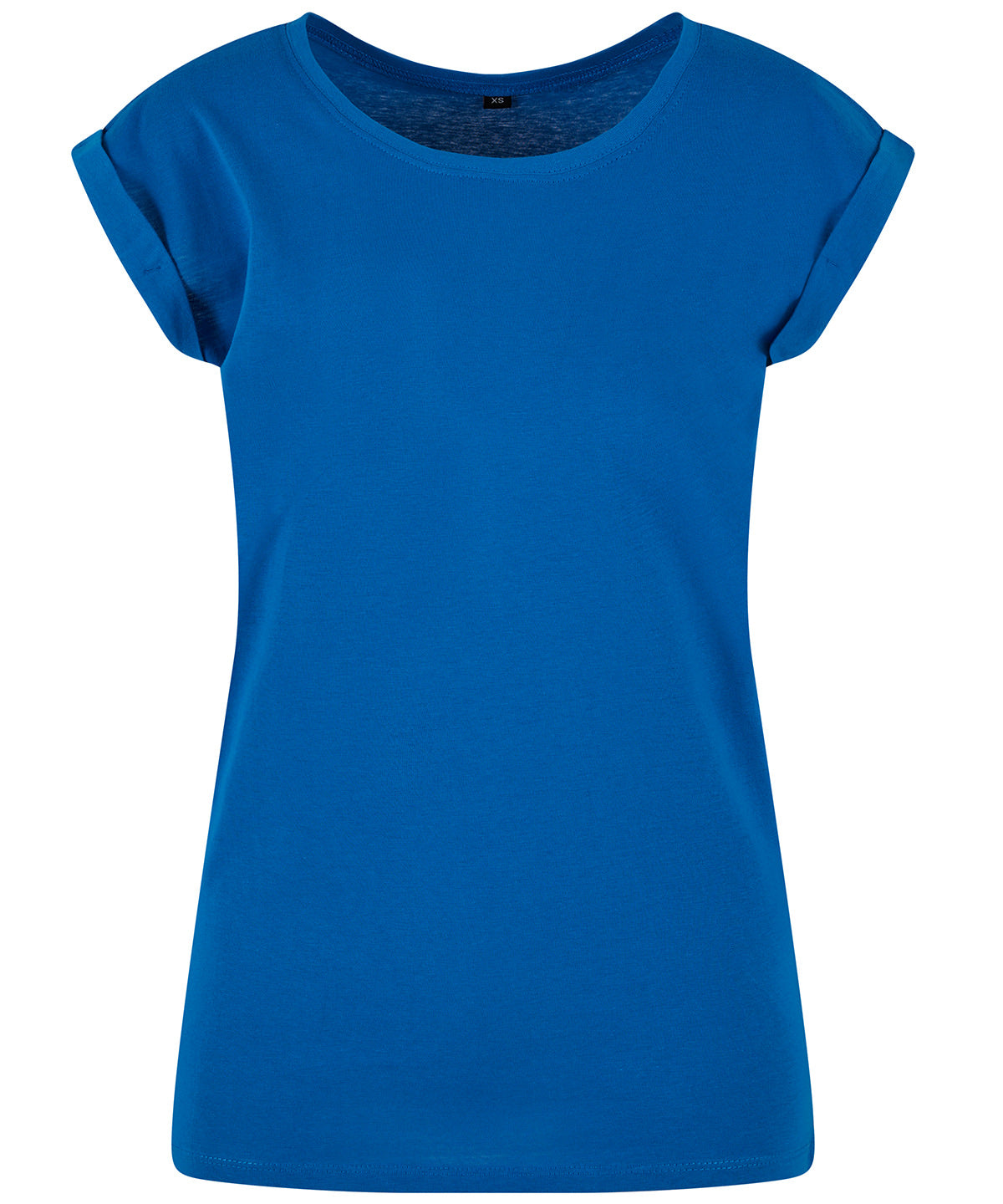 New Morning Studios Women’s regular extended shoulder tee in Cobalt Blue, front view