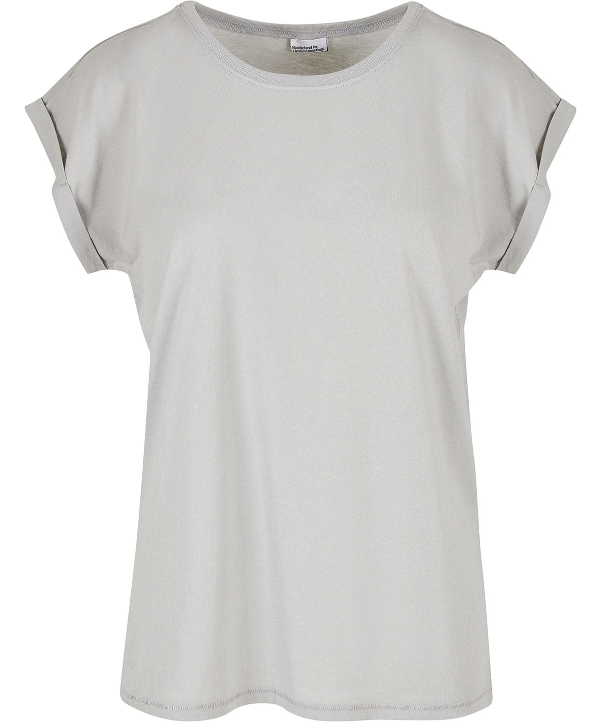 New Morning Studios Women’s regular extended shoulder tee in Light Asphalt, front view