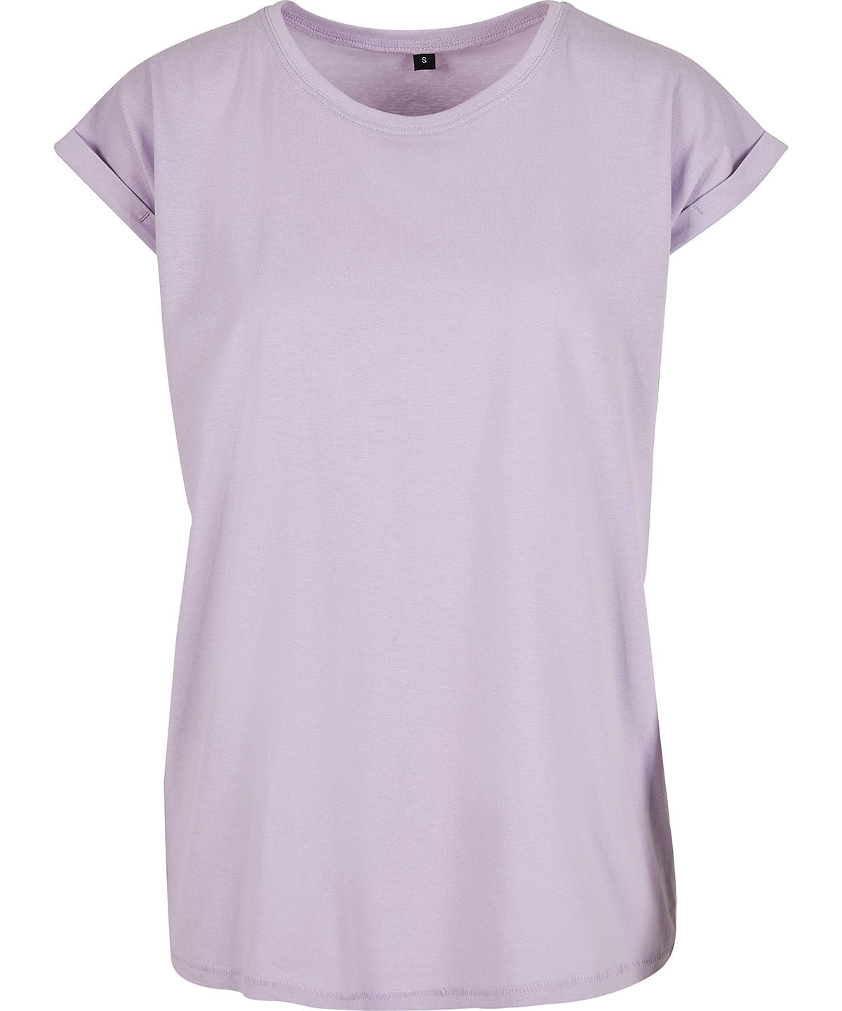 New Morning Studios Women’s regular extended shoulder tee in Lilac, front view