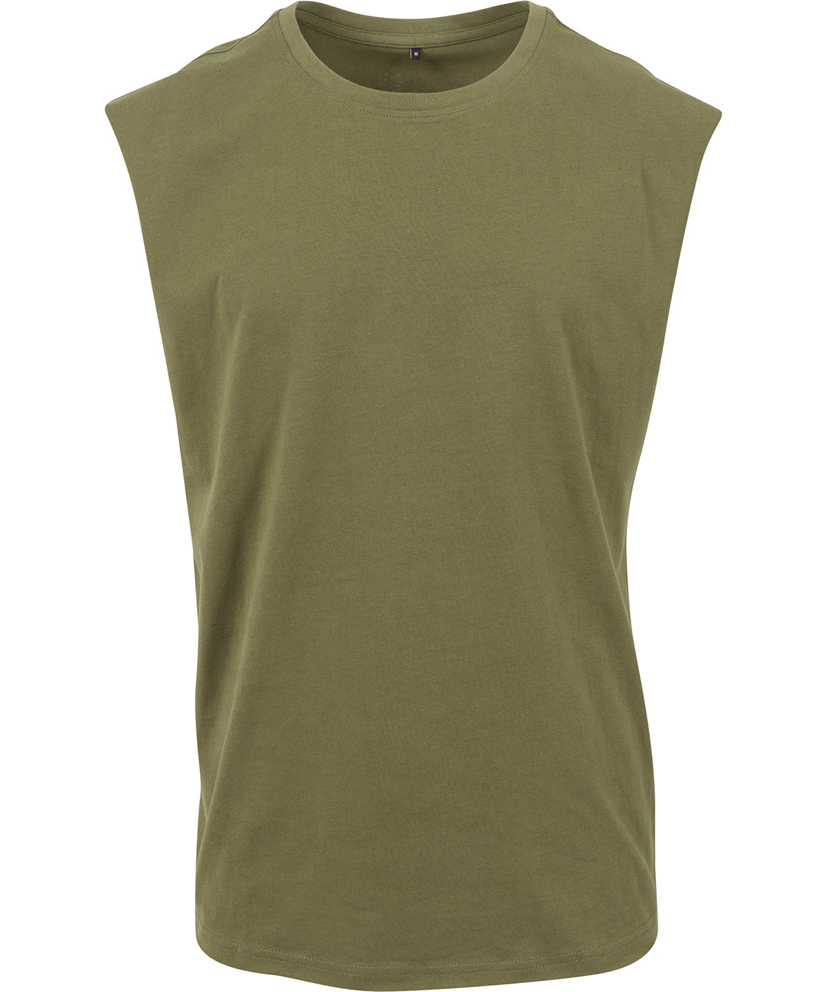 New Morning Studios Sleeveless tee in Olive, front view