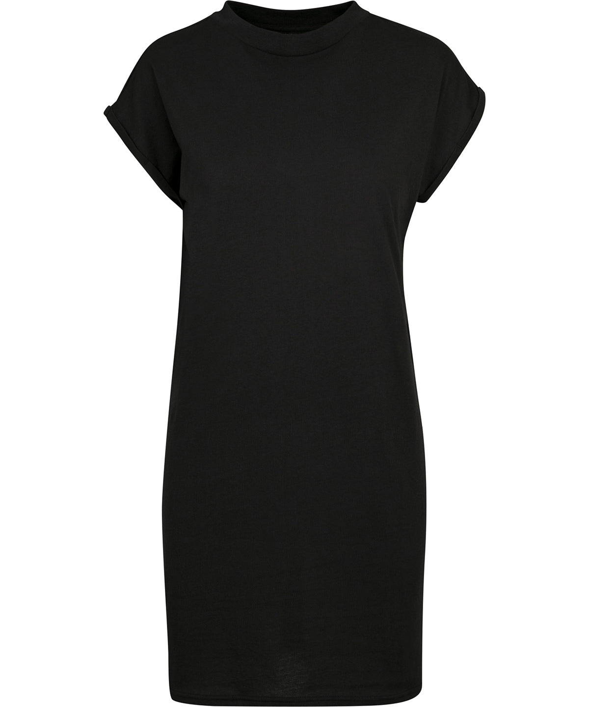 New Morning Studios Women’s extended shoulder dress in Black, front view