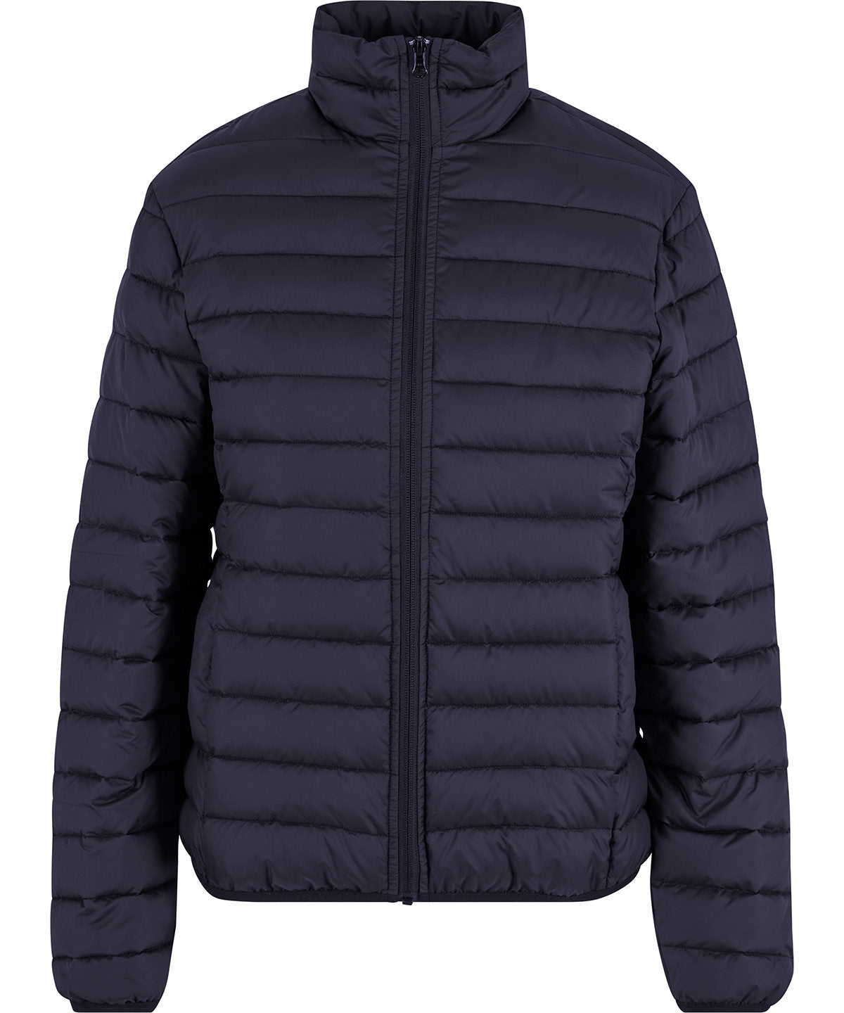 New Morning Studios Women’s light puffer jacket in Navy, front view