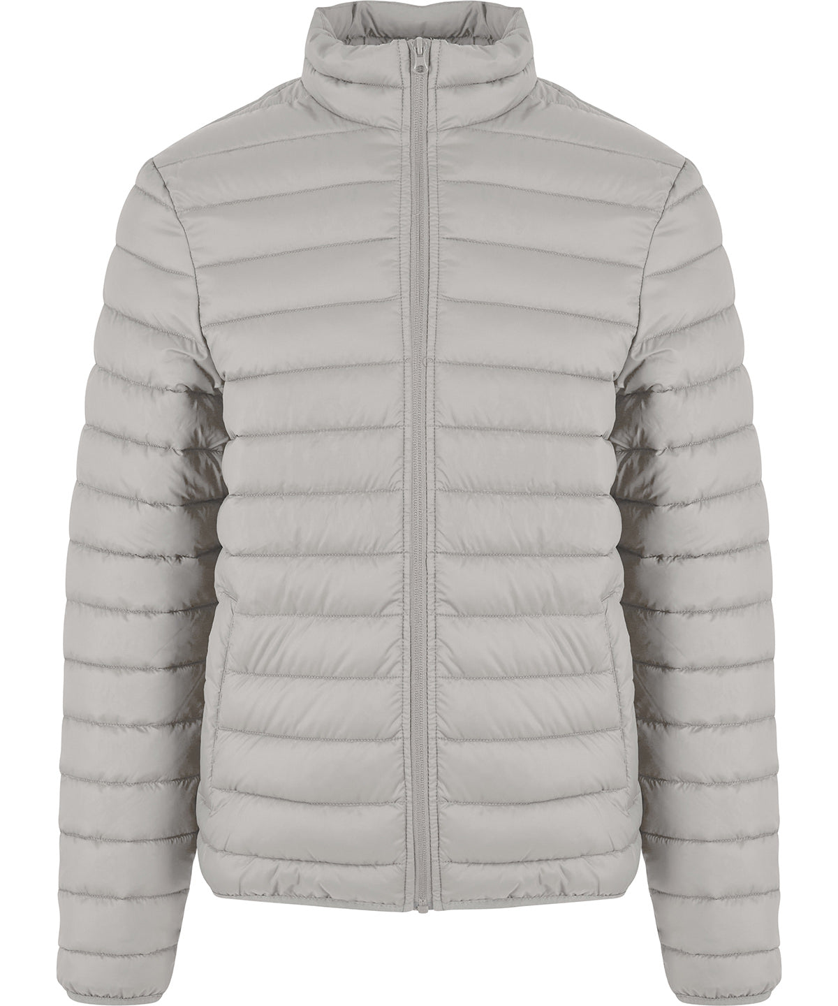 New Morning Studios Light puffer jacket in Light Asphalt, front view
