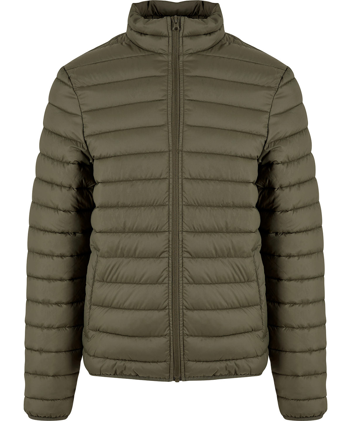 New Morning Studios Light puffer jacket in Olive, front view