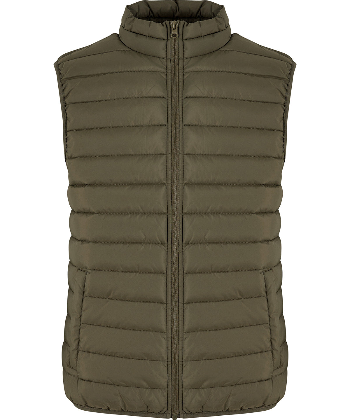 New Morning Studios Women’s light puffer vest in Olive, front view