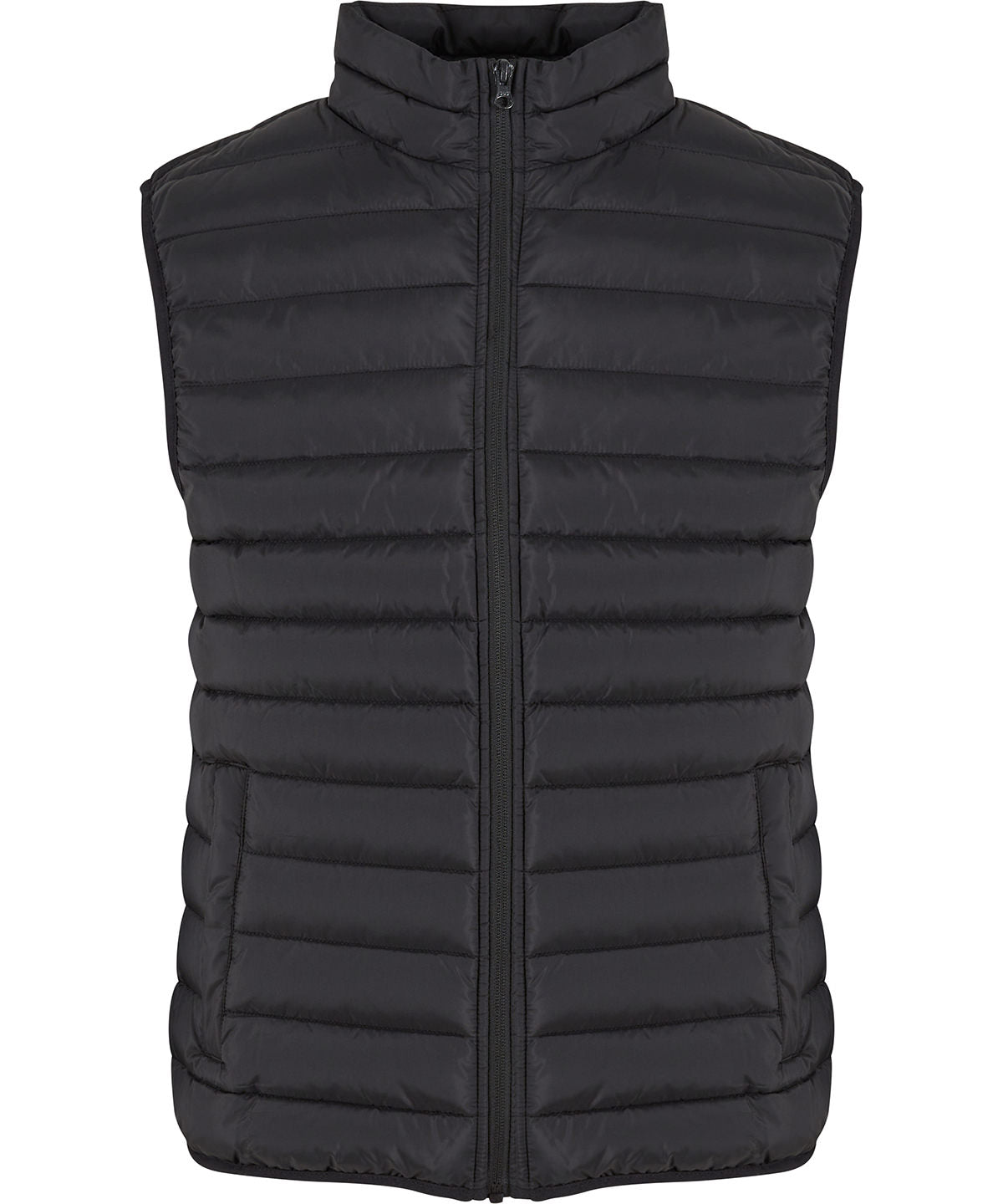 New Morning Studios Light puffer vest in Black, front view