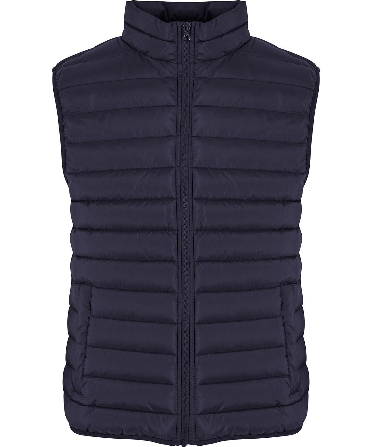 New Morning Studios Light puffer vest in Navy, front view