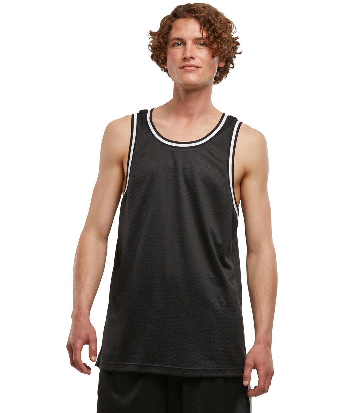 New Morning Studios Mesh tank top in Black, lifestyle photo
