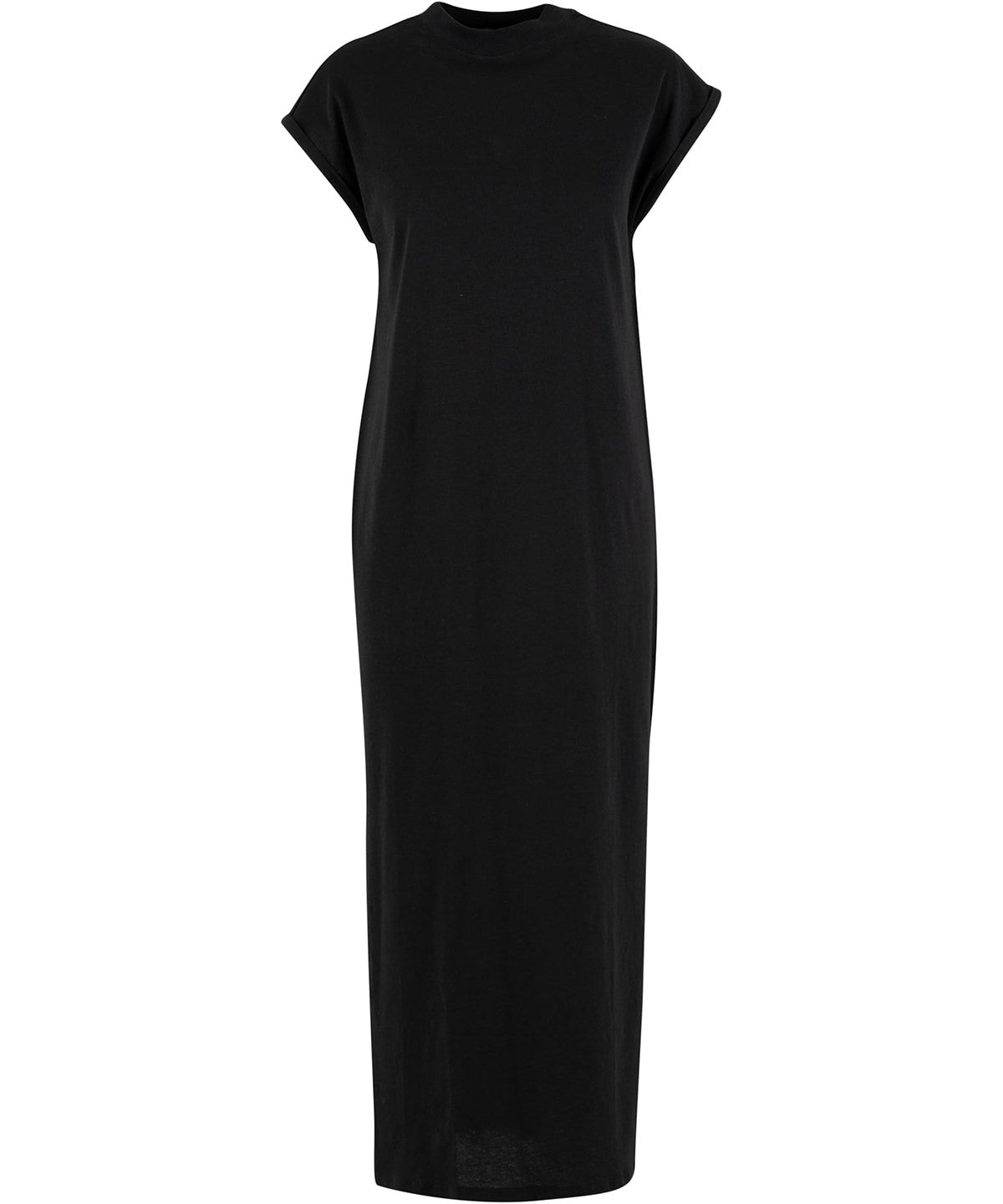 New Morning Studios Women’s long extended shoulder dress in Black, front view