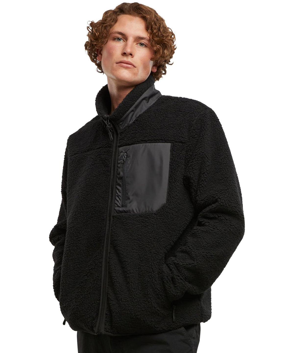 New Morning Studios Bonded sherpa jacket, lifestyle photo