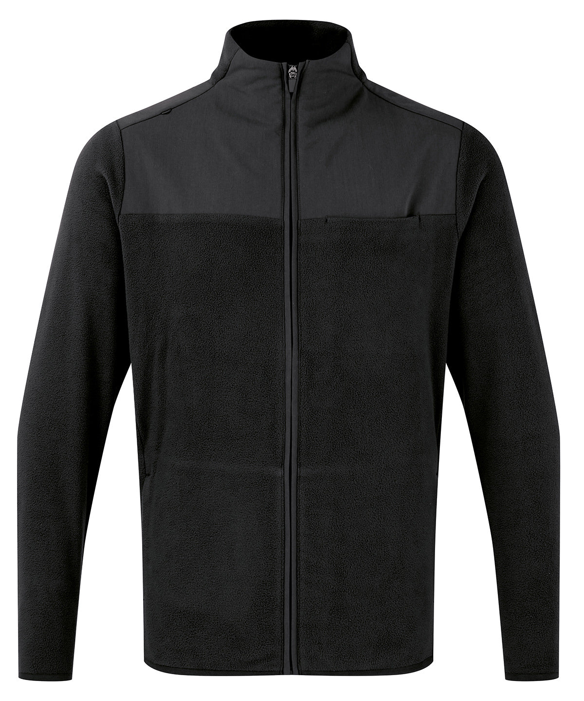 Onna by Premier 'Agility' men's panelled fleece jacket in Black, front view