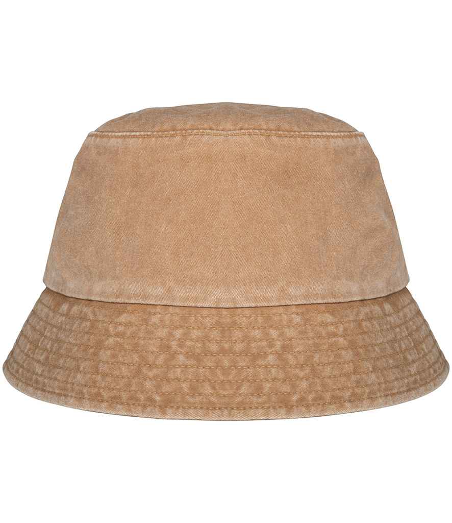 Native Spirit Faded Bucket Hat in Washed Dark Camel, front view