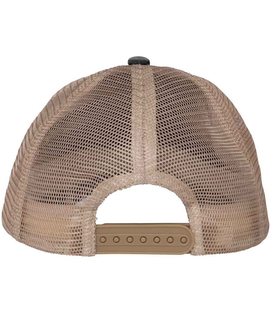 Native Spirit Washed Trucker Destroy Cap in Black/Beige, back view