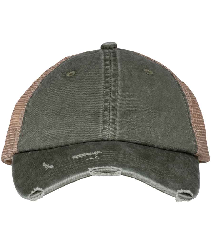 Native Spirit Washed Trucker Destroy Cap in Khaki/Beige, front view
