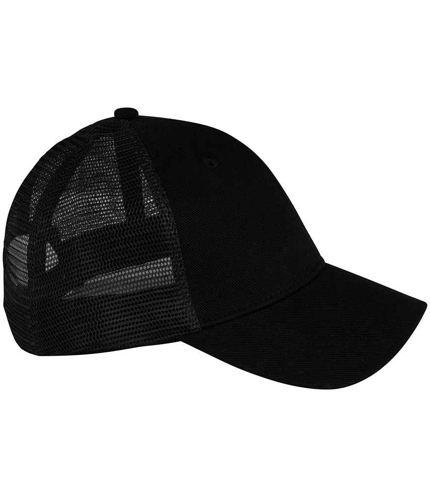 Native Spirit 5 Panel Trucker Cap in Black, side view