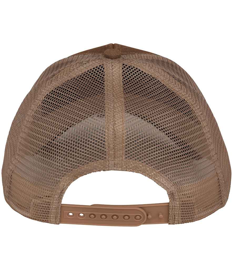 Native Spirit 5 Panel Trucker Cap in Dark Camel/Beige, back view