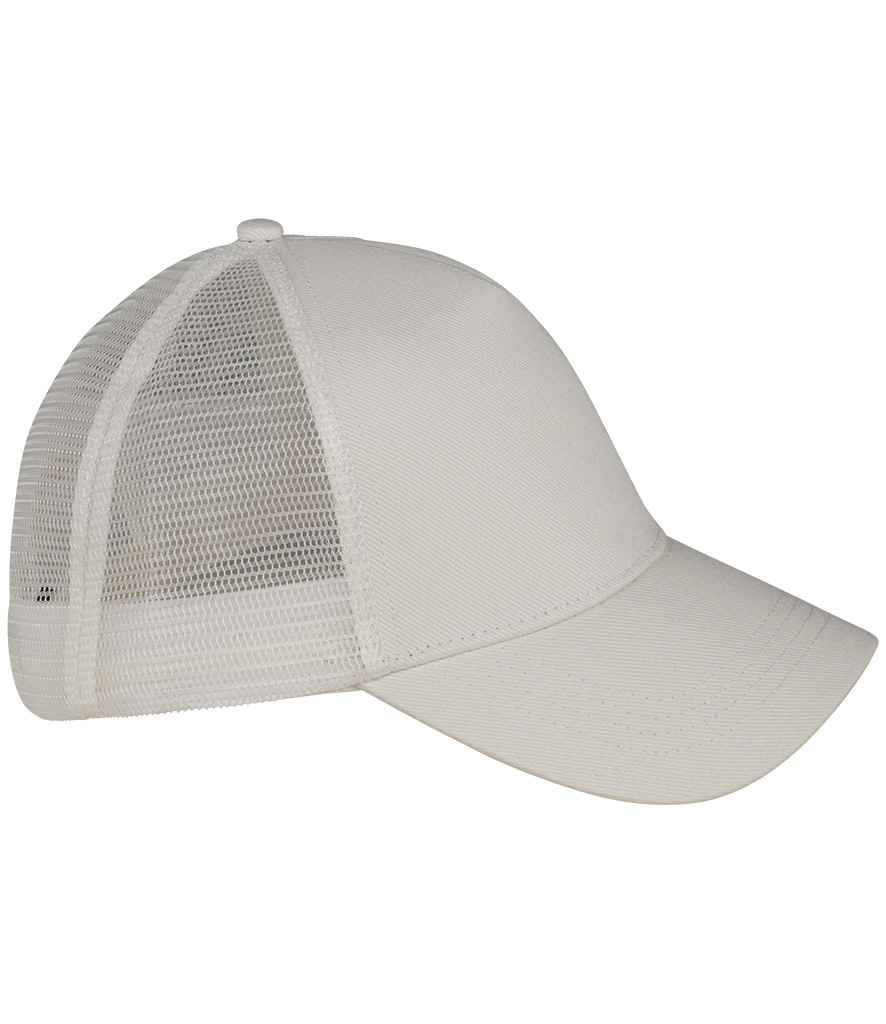 Native Spirit 5 Panel Trucker Cap in Ivory, side view