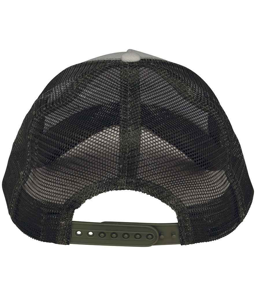 Native Spirit 5 Panel Trucker Cap in Ivory/Cherry/Khaki, back view