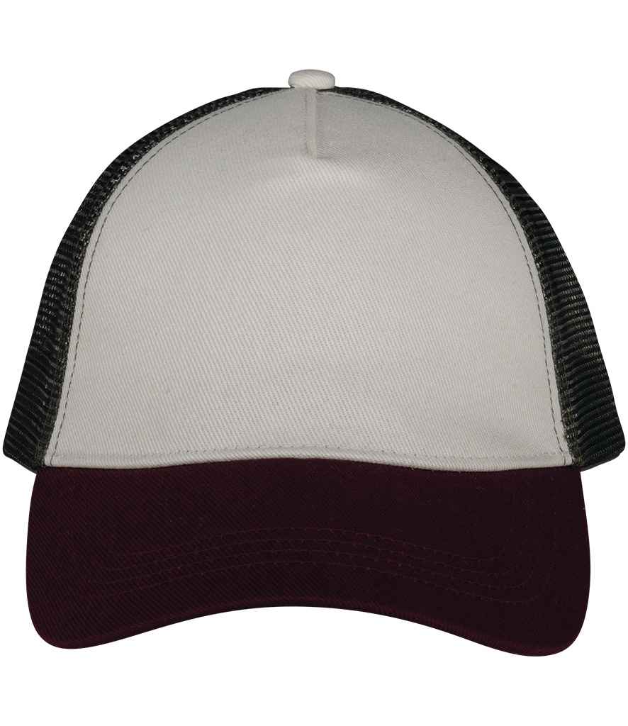 Native Spirit 5 Panel Trucker Cap in Ivory/Cherry/Khaki, front view