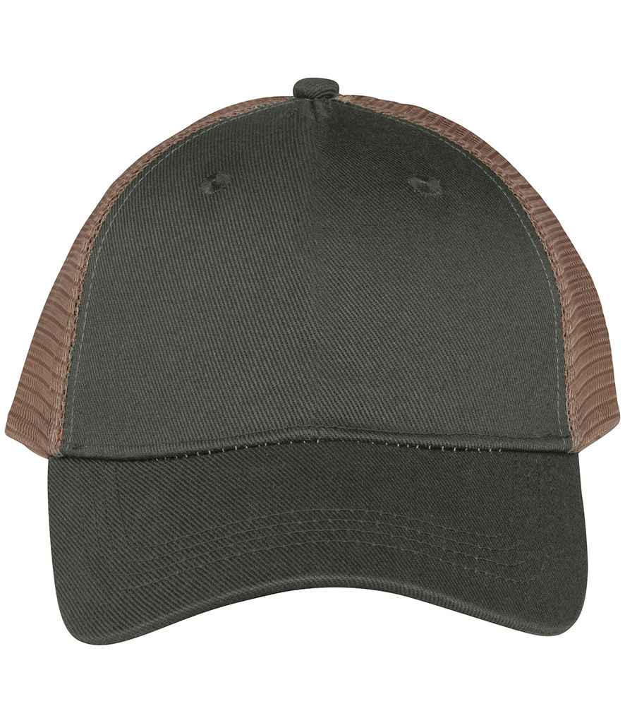 Native Spirit 5 Panel Trucker Cap in Organic Khaki/Beige, front view