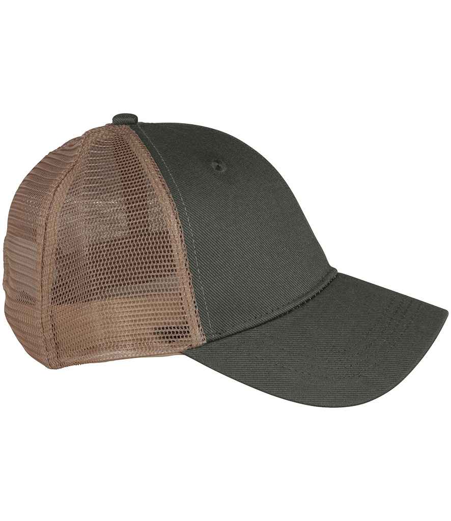 Native Spirit 5 Panel Trucker Cap in Organic Khaki/Beige, side view