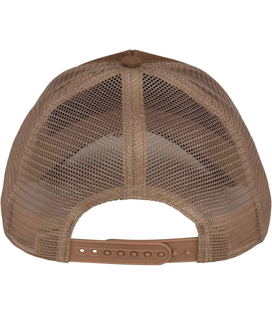 Native Spirit 6 Panel Trucker Cap in Dark Camel/Beige, back view