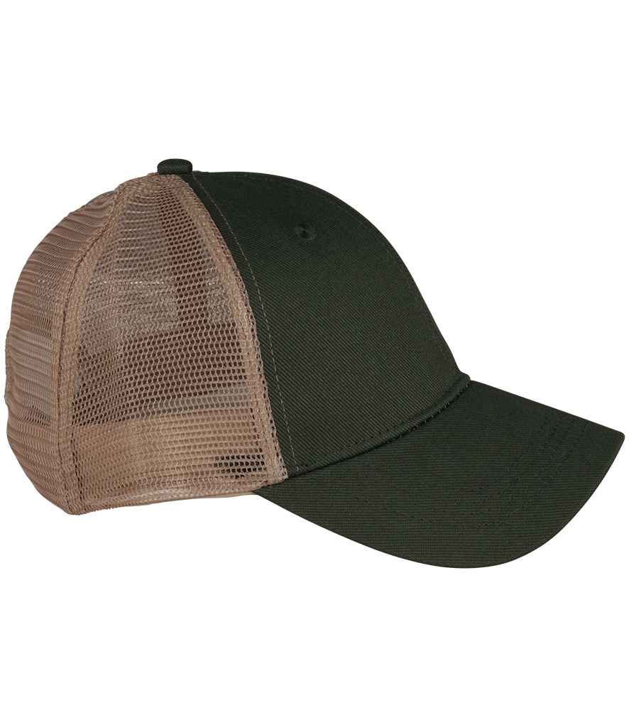 Native Spirit 6 Panel Trucker Cap in Organic Khaki/Beige, side view